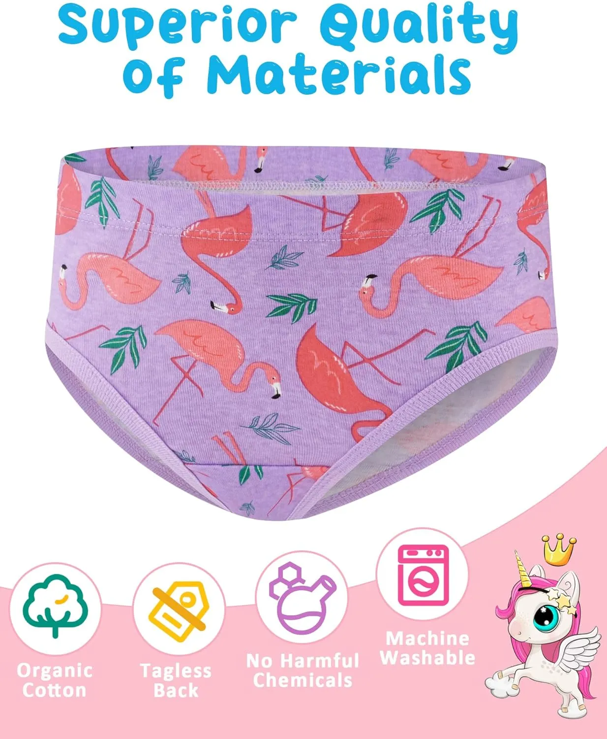 100% Cotton Girls Underwear Tagless Comfort Toddler Panties (6-Pack)
