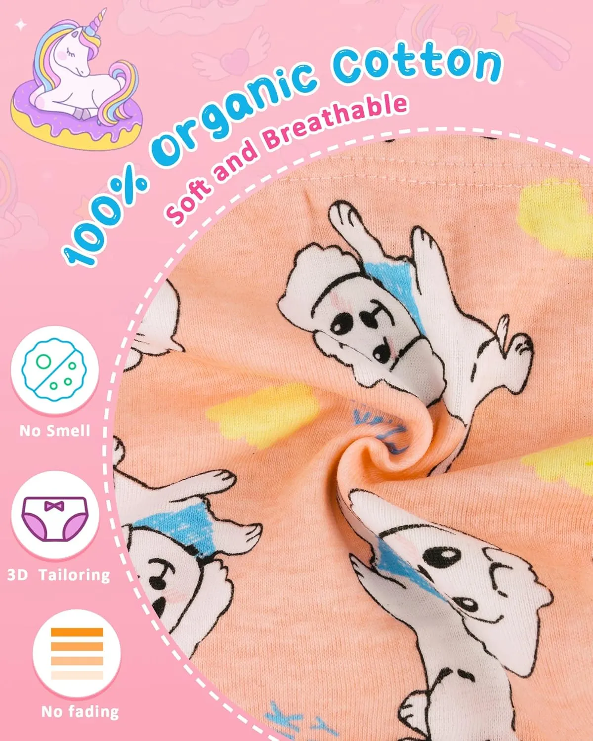 100% Cotton Girls Underwear Tagless Comfort Toddler Panties (6-Pack)