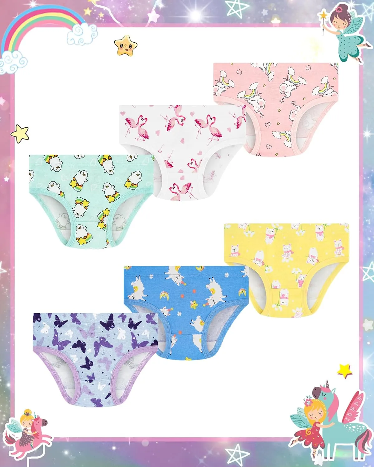 100% Cotton Girls Underwear Tagless Comfort Toddler Panties (6-Pack)