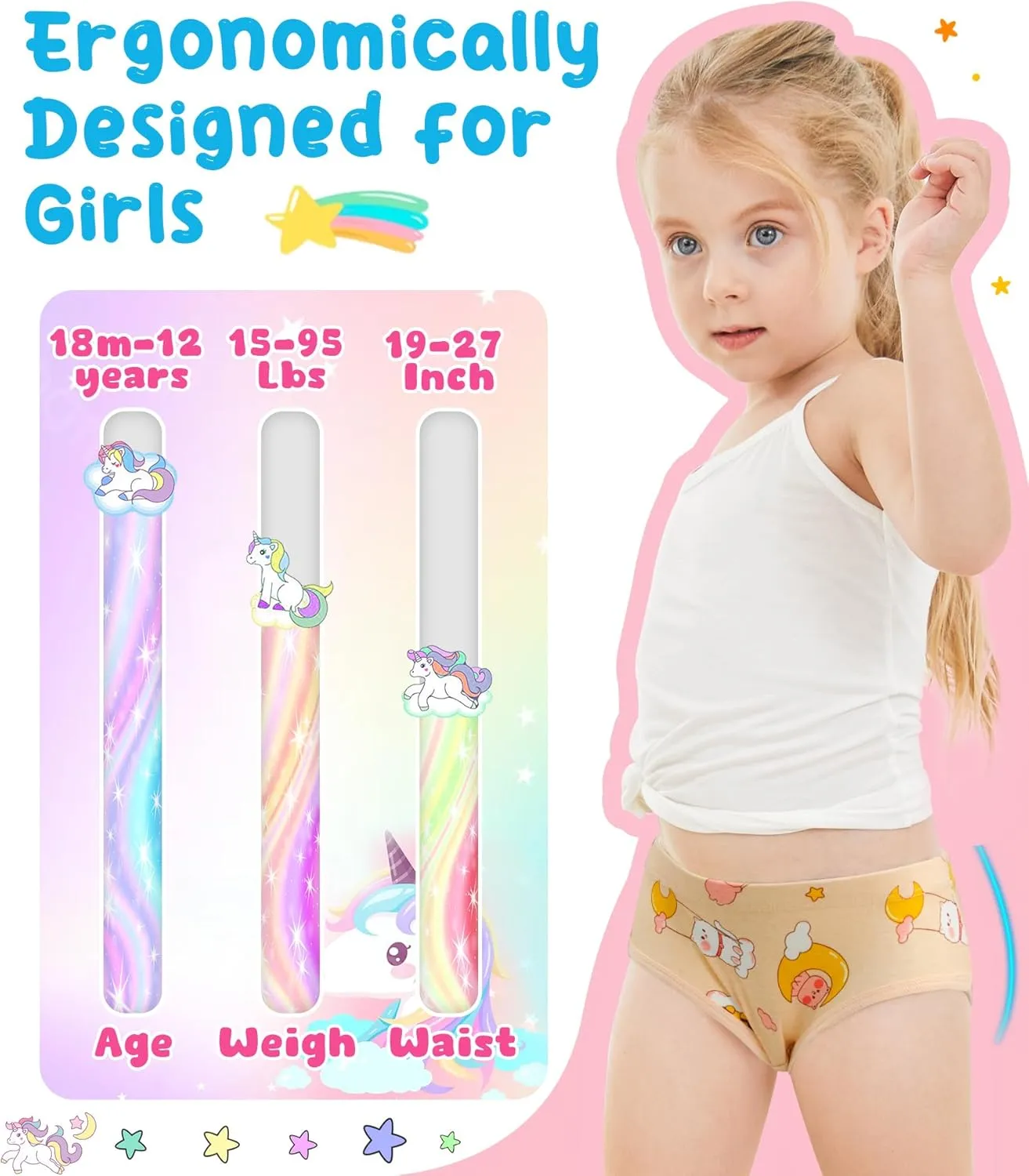 100% Cotton Girls Underwear Tagless Comfort Toddler Panties (6-Pack)