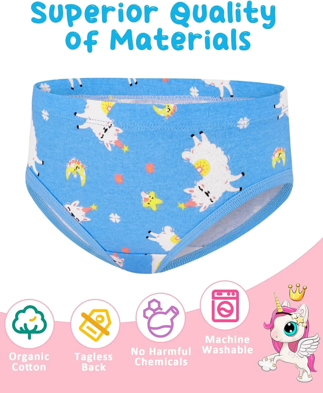100% Cotton Girls Underwear Tagless Comfort Toddler Panties (6-Pack)