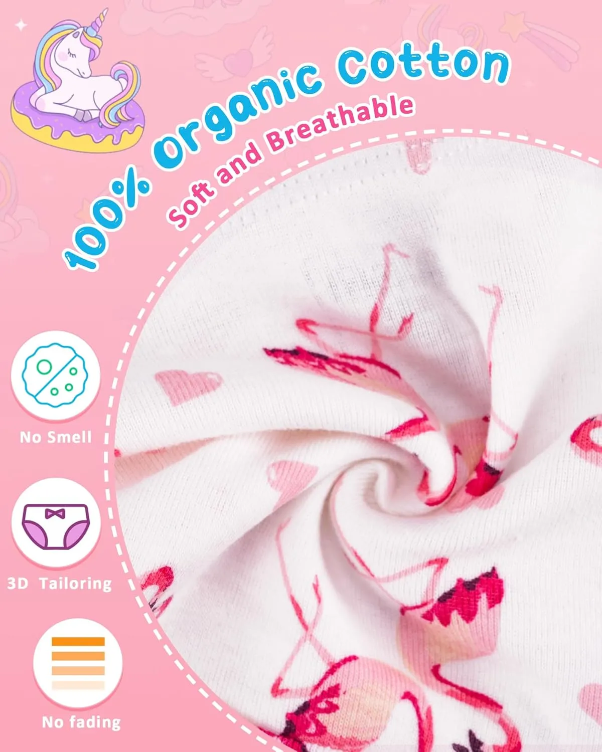 100% Cotton Girls Underwear Tagless Comfort Toddler Panties (6-Pack)