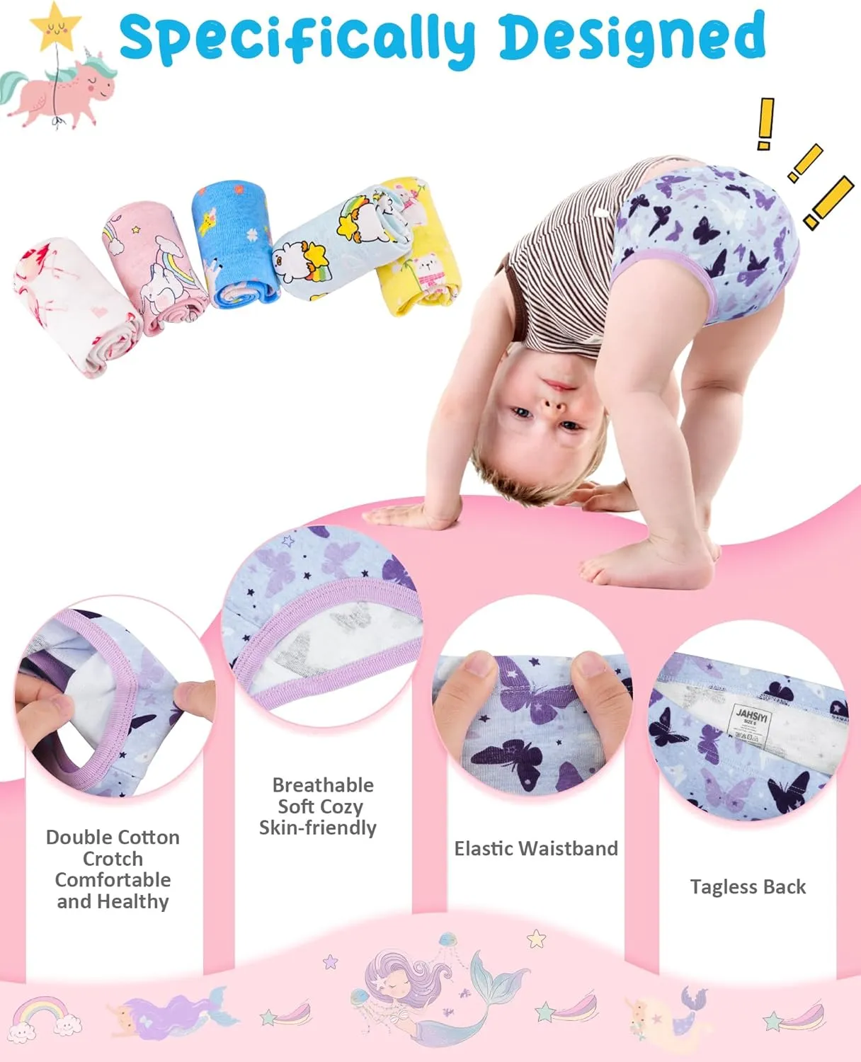 100% Cotton Girls Underwear Tagless Comfort Toddler Panties (6-Pack)