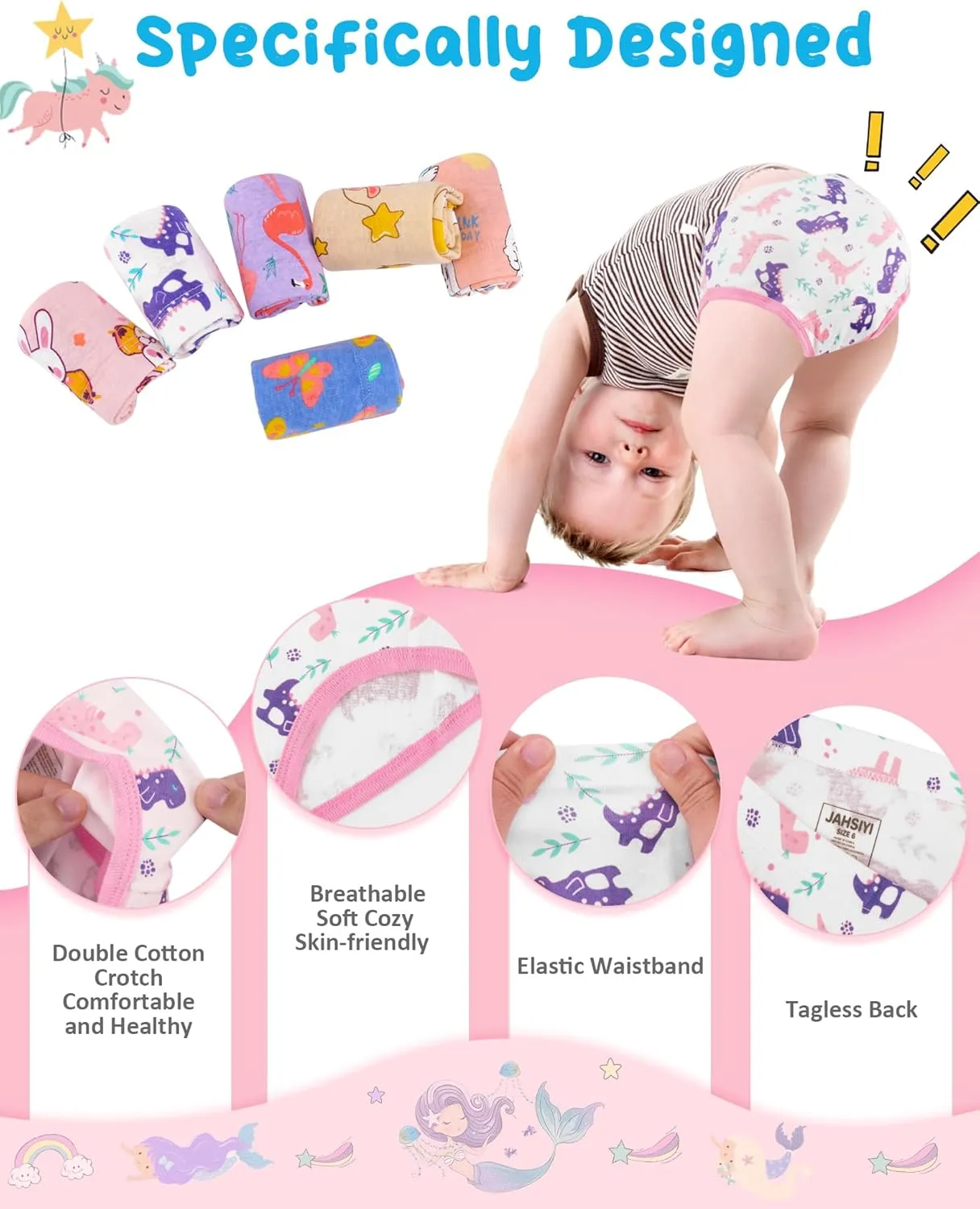 100% Cotton Girls Underwear Tagless Comfort Toddler Panties (6-Pack)