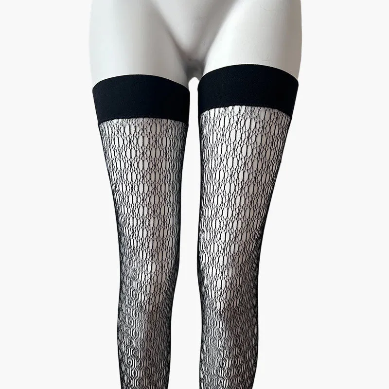 Baci Lingerie Patterned Fishnet Thigh High Stockings