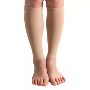 bounfend Calf Compression Sleeves Socks for Men & Women (20-30mmHg) Leg Plus Size, Medical Grade for Varicose Veins, Swelling, Shin Splint, Edema, Nurses & Maternity, Running, Beige XXXL