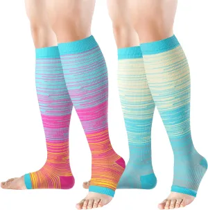 bropite Toeless Compression Socks for Women&Men-2 Pairs Open Toe Compression stocking Support 15-20mmhg Knee High Circulation