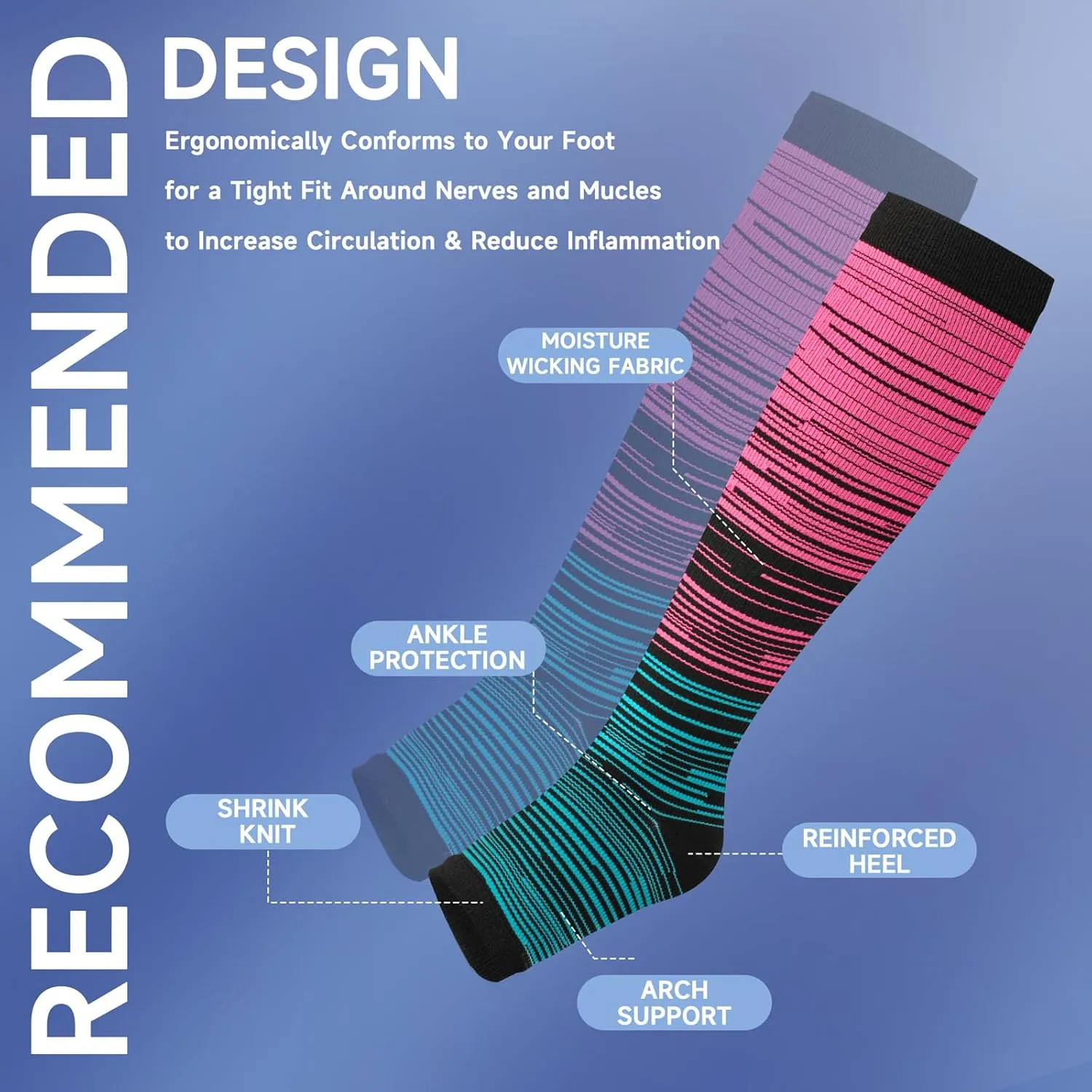 bropite Toeless Compression Socks for Women&Men-2 Pairs Open Toe Compression stocking Support 15-20mmhg Knee High Circulation