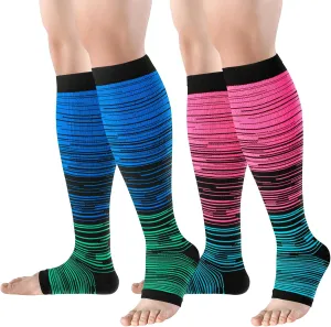 bropite Toeless Compression Socks for Women&Men-2 Pairs Open Toe Compression stocking Support 15-20mmhg Knee High Circulation