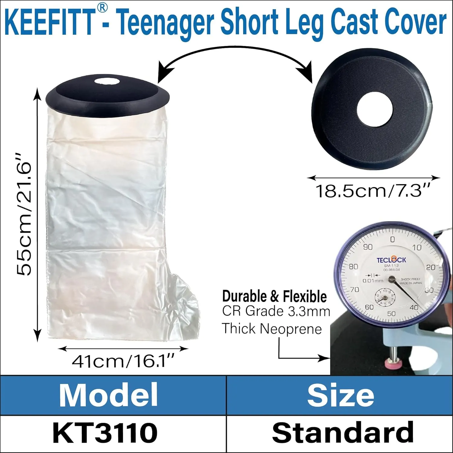 Cast Shower Cover Leg for Teenager, KT3110 Waterproof Leg Cast Protector for Shower, Lower Leg Cast Shower Boot Cover, Watertight Foot Shower Cover for Broken Leg, Foot and Ankle Brace, Toe Surgery