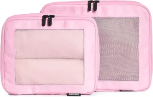 Compression Packing Cubes for Travel - Luggage Organizer Bags - Double Zipper Packing Cubes for Suitcases (2-Pack, Pink)