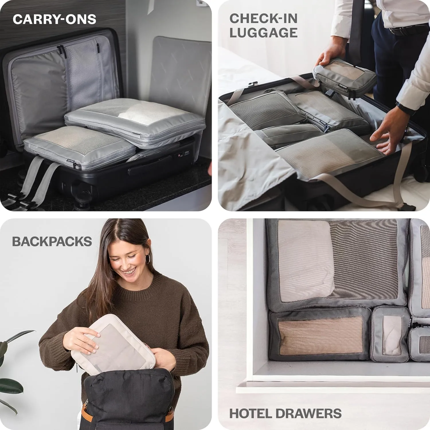 Compression Packing Cubes for Travel - Luggage Organizer Bags - Double Zipper Packing Cubes for Suitcases (2-Pack, Pink)