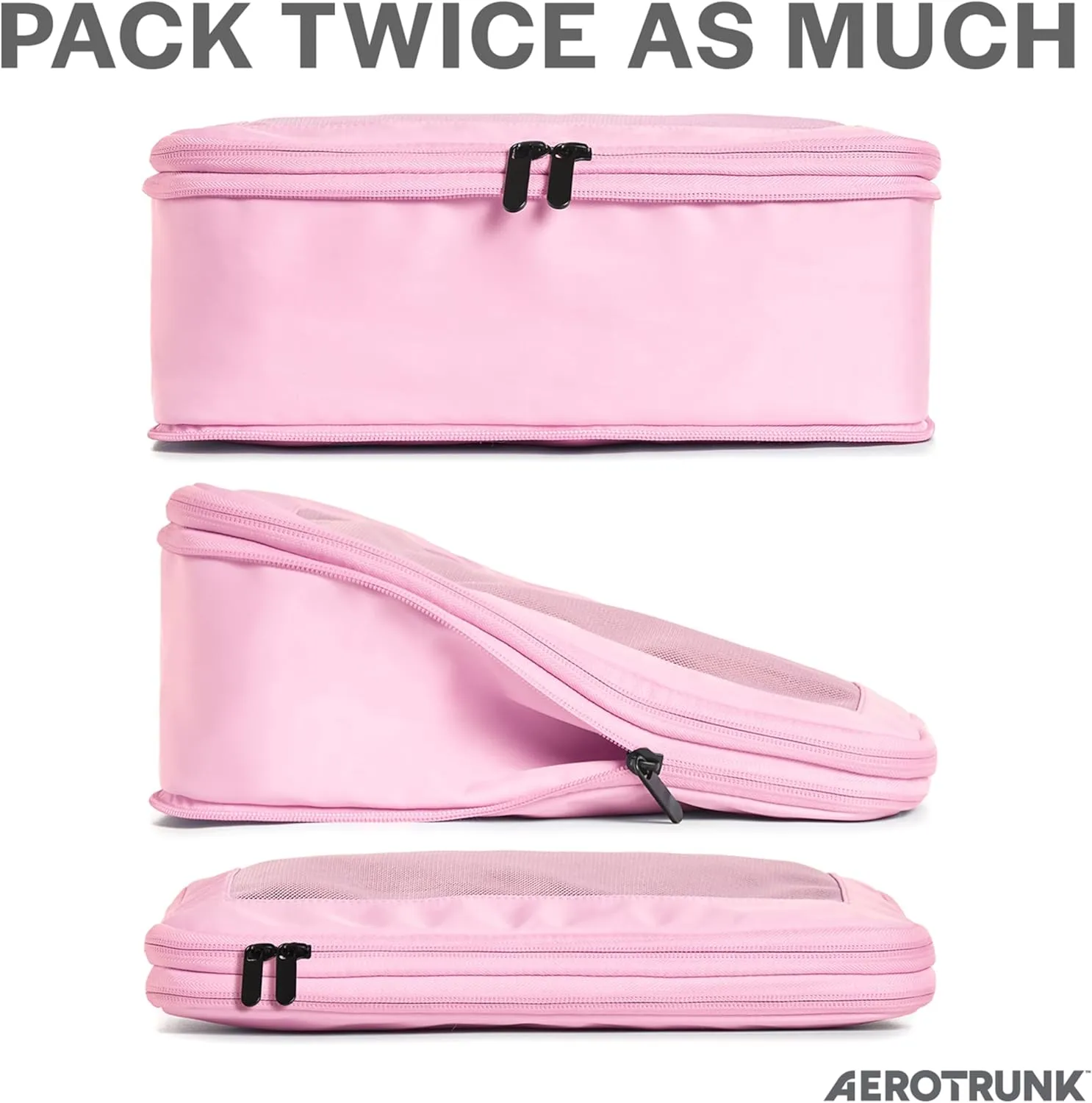 Compression Packing Cubes for Travel - Luggage Organizer Bags - Double Zipper Packing Cubes for Suitcases (2-Pack, Pink)