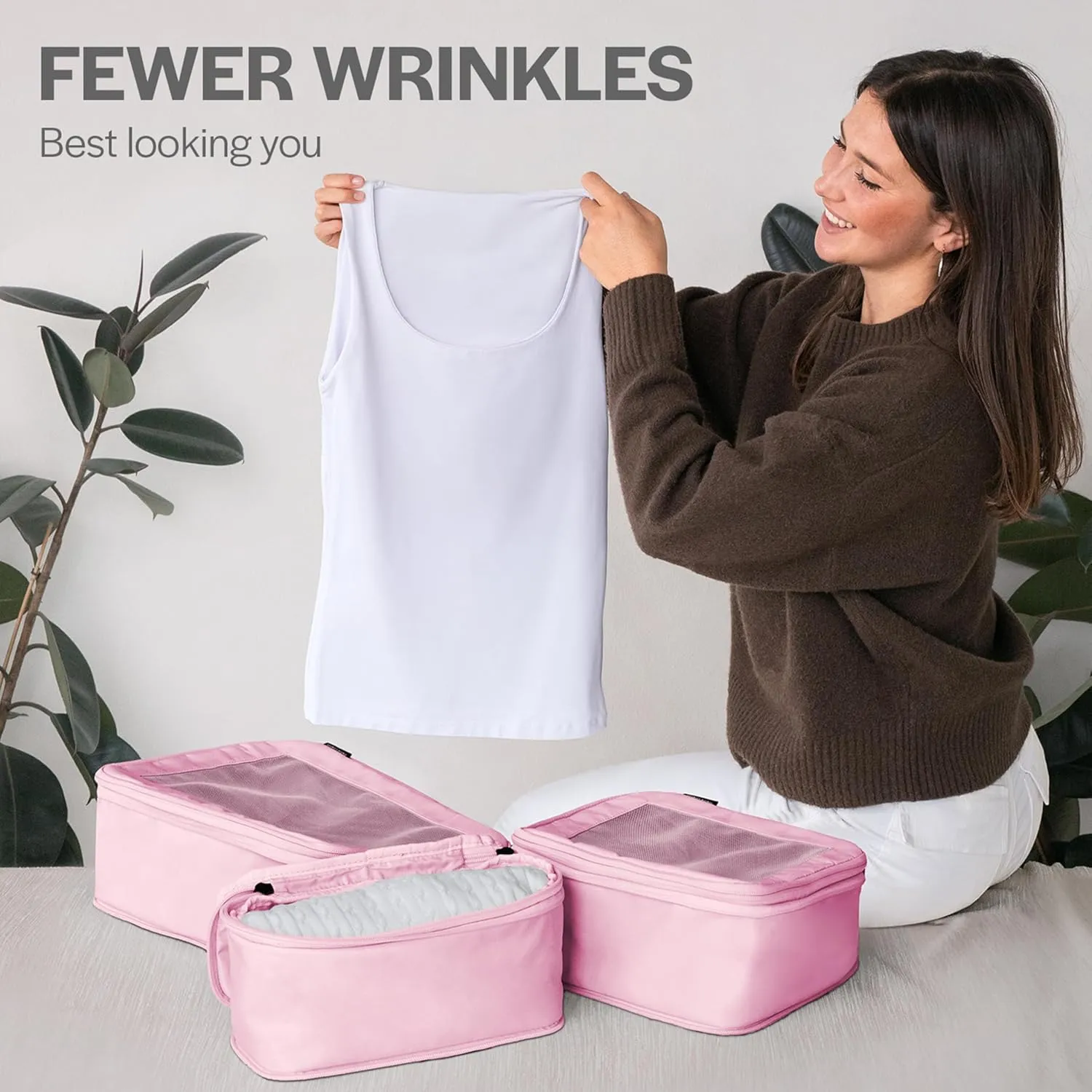 Compression Packing Cubes for Travel - Luggage Organizer Bags - Double Zipper Packing Cubes for Suitcases (2-Pack, Pink)