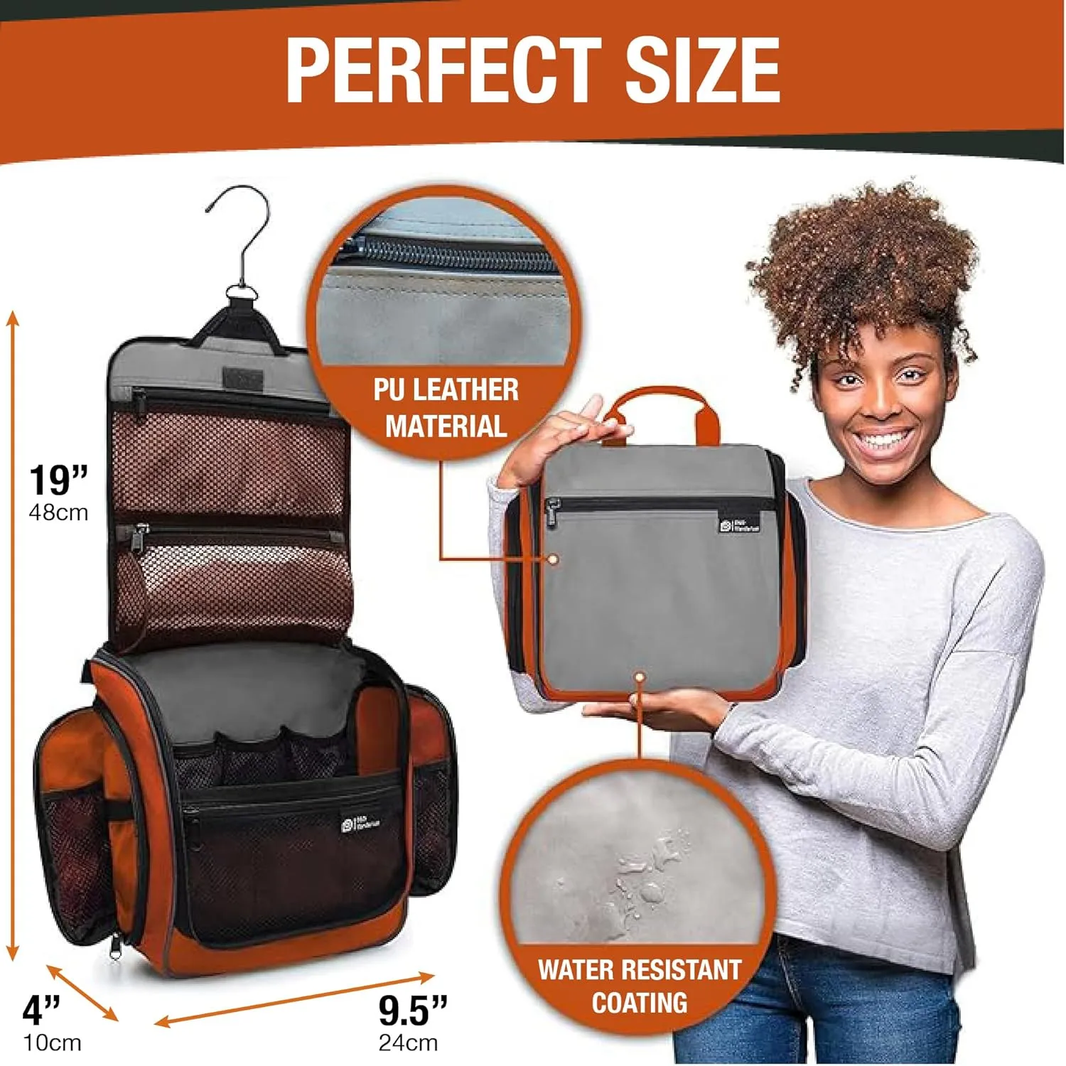 D&D Hanging Travel Toiletry Bag for Men and Women  Large Cosmetics, Makeup and Toiletries Organizer Kit with 10 Compartments, YKK Zippers, XXL Metal Swivel Hook, Water-Resistant Nylon