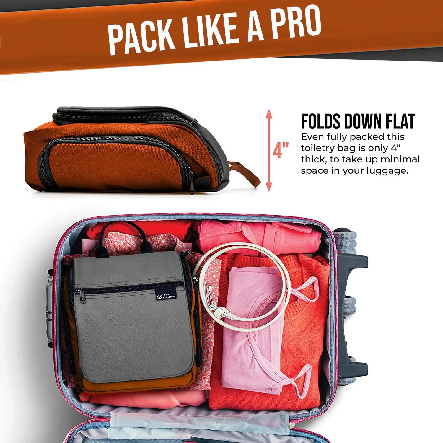 D&D Hanging Travel Toiletry Bag for Men and Women  Large Cosmetics, Makeup and Toiletries Organizer Kit with 10 Compartments, YKK Zippers, XXL Metal Swivel Hook, Water-Resistant Nylon