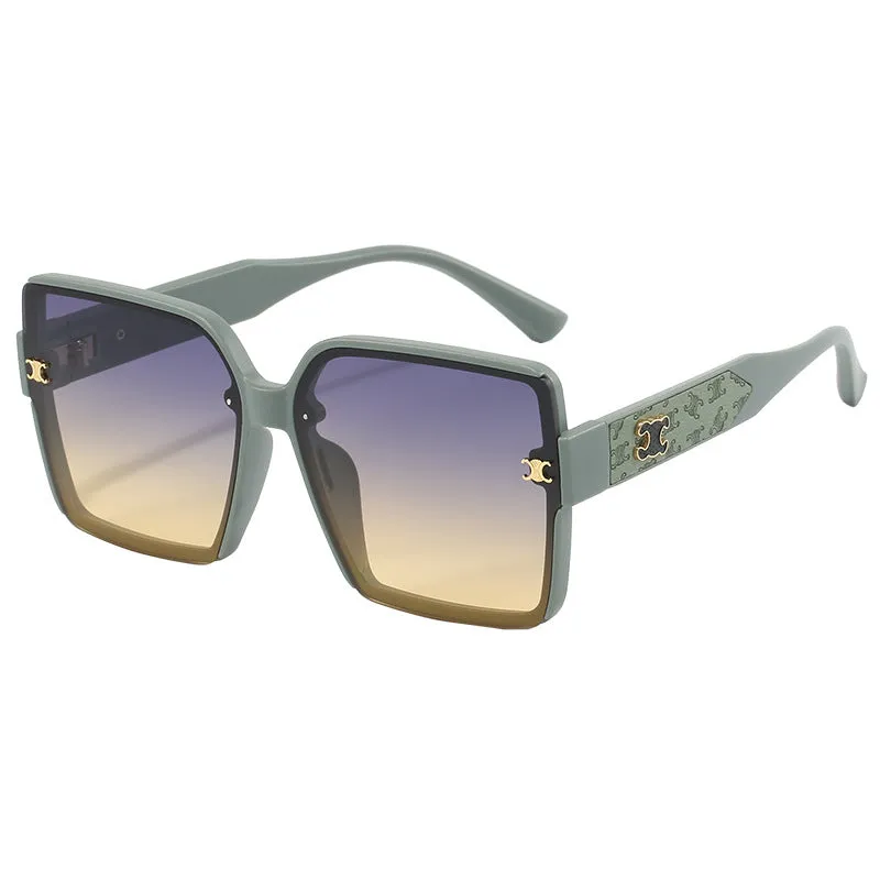 Fashion Trendy Large Frame Leather Leg Design Square 2024 New Sunglasses for Women Driving with UV Protection