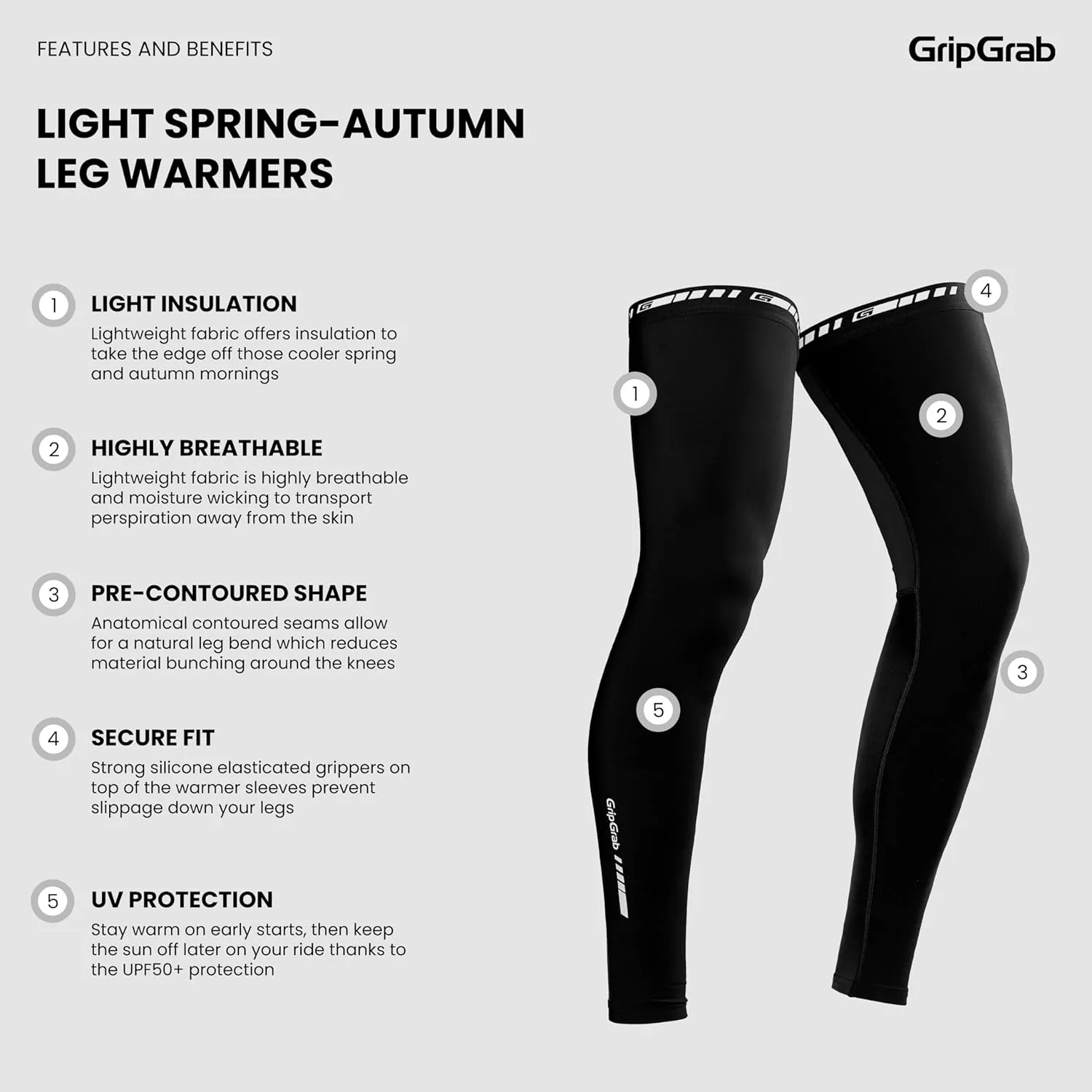 GripGrab Light Spring Fall Cycling Leg Warmers Anti-Slip Lightweight Thin Bike Leg Sleeves Breathable Bicycle Leg Warmers