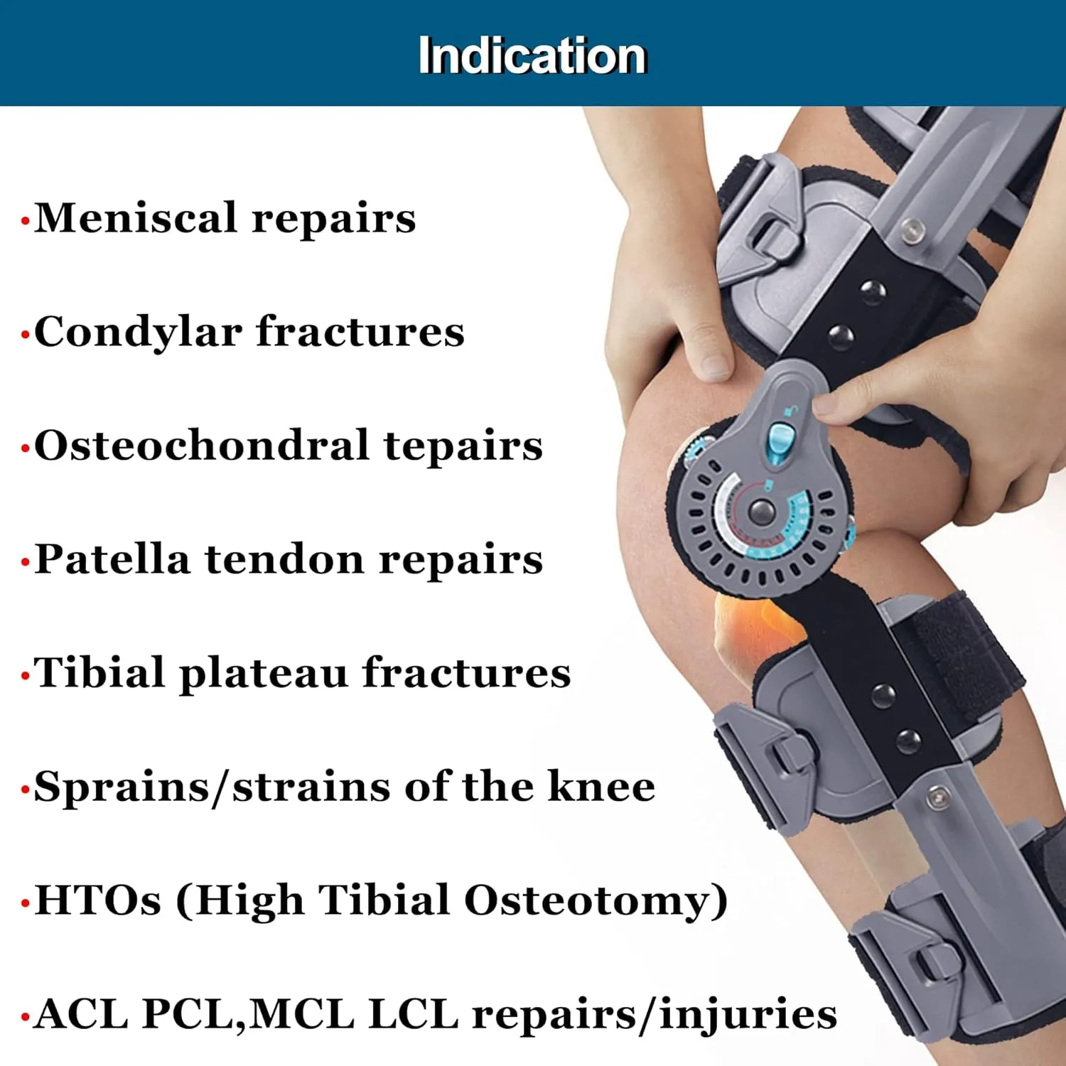 Hinged Post OP Knee Brace, ROM Knee Immobilizer Leg Braces Orthopedic Patella Knee Support Orthosis for ACL, PCL, MCL Injury, Meniscus Tear, Adjustable for Left Leg and Right Leg,One Size