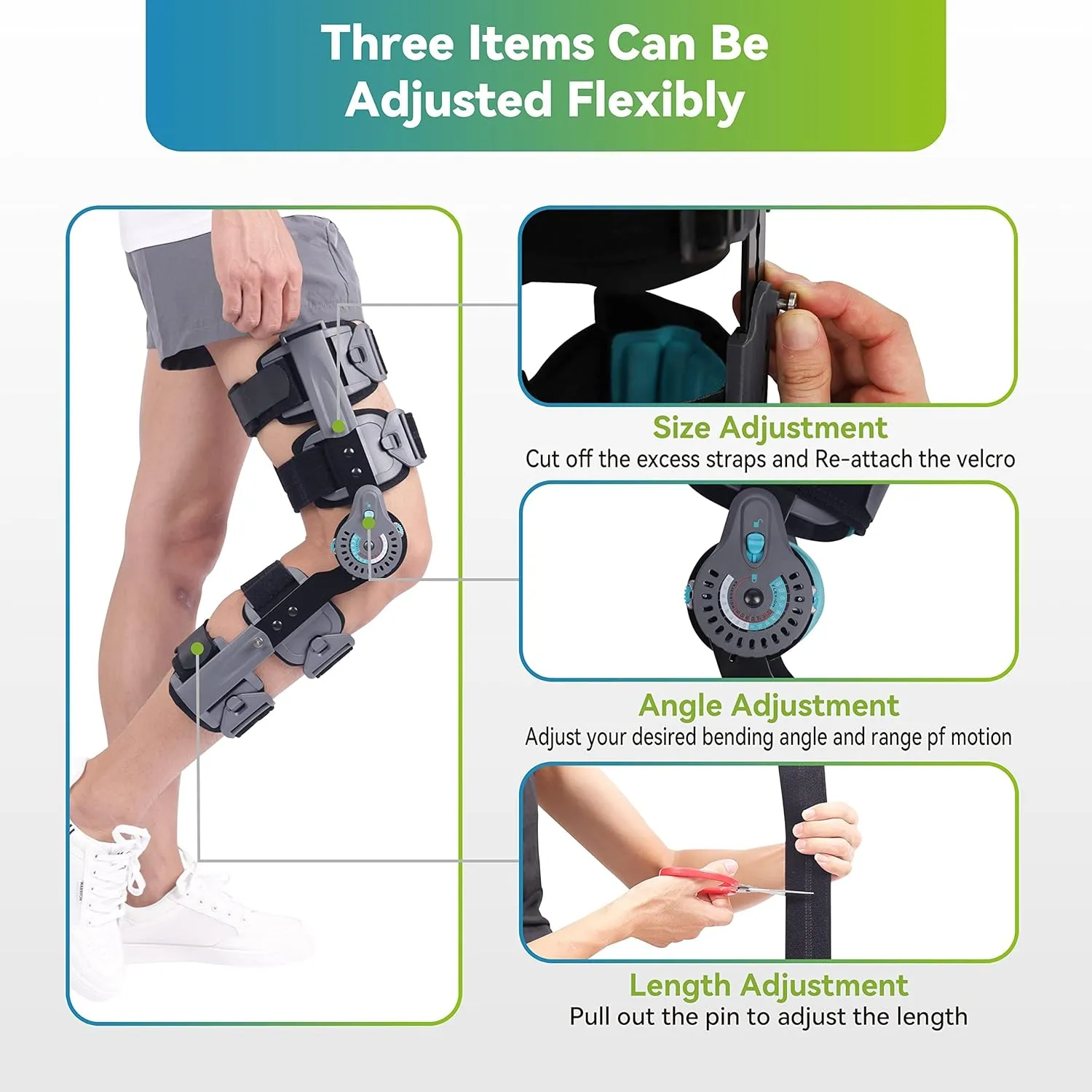 Hinged Post OP Knee Brace, ROM Knee Immobilizer Leg Braces Orthopedic Patella Knee Support Orthosis for ACL, PCL, MCL Injury, Meniscus Tear, Adjustable for Left Leg and Right Leg,One Size