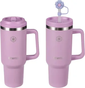 ICEWATER 40 oz Tumbler with 2 Lids (Flip & Standard Straw),100% Leak Proof Insulated Tumbler with Handle, Cup Holder Friendly, Stainless Steel Water Bottle, Gifts for Women & Men (Lilac)