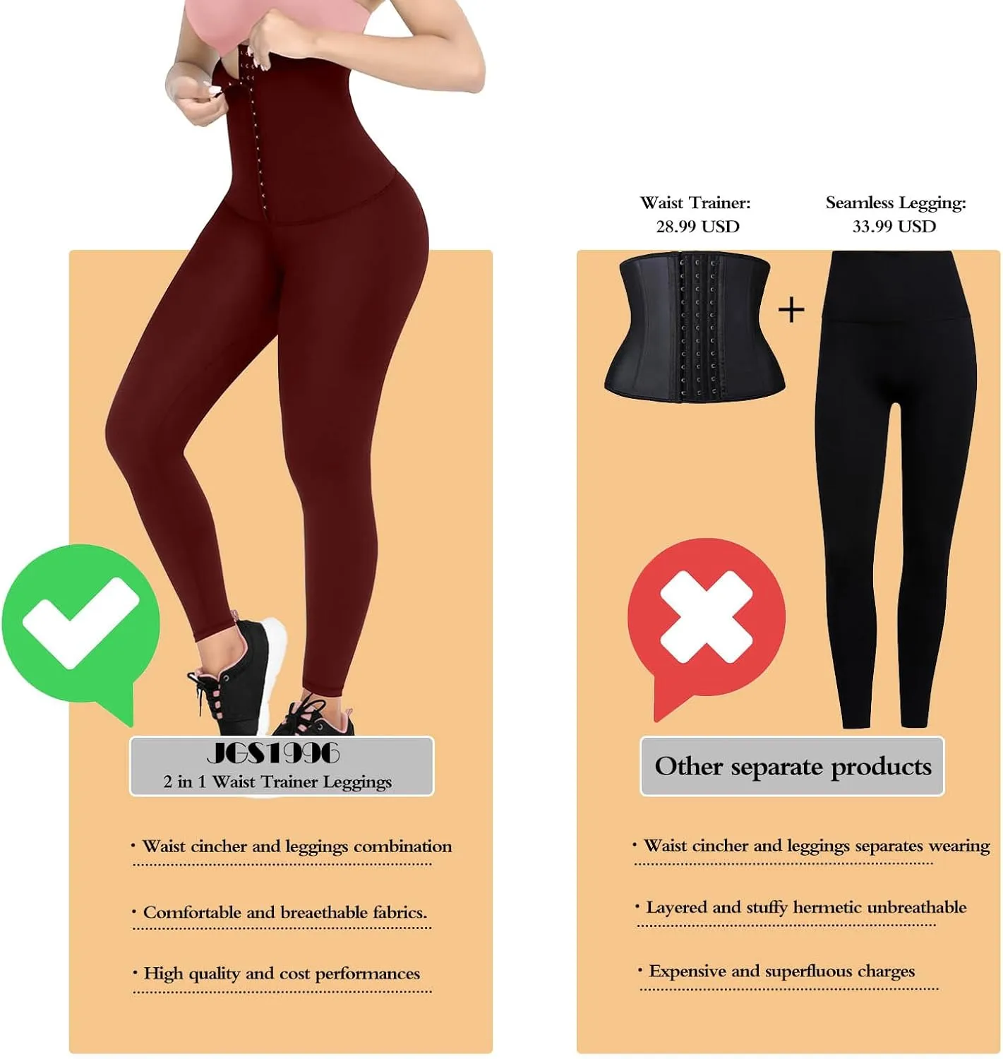 JGS1996 Plus Size Shapewear Tummy Control Leggings for Women High Waisted Compression Corset Waist Trainer Pants Body Shaper