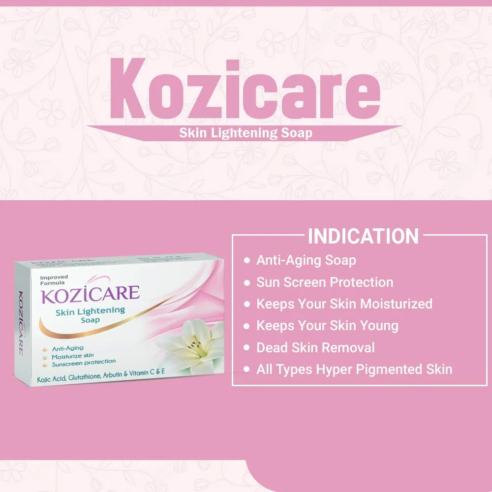 Kozicare Kojic Acid Soap & Glutathione Soap | Alpha Arbutin & Body Tan Removal Soap | Skin Whitening Soap | Bath Soap for Men & Women | Remove Dark Spots & Hyperpigmentation - Pack of 6