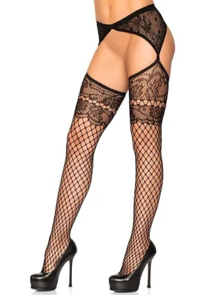 Leg Avenue Lace Top Industrial Net Stockings with Attached Garter Belt