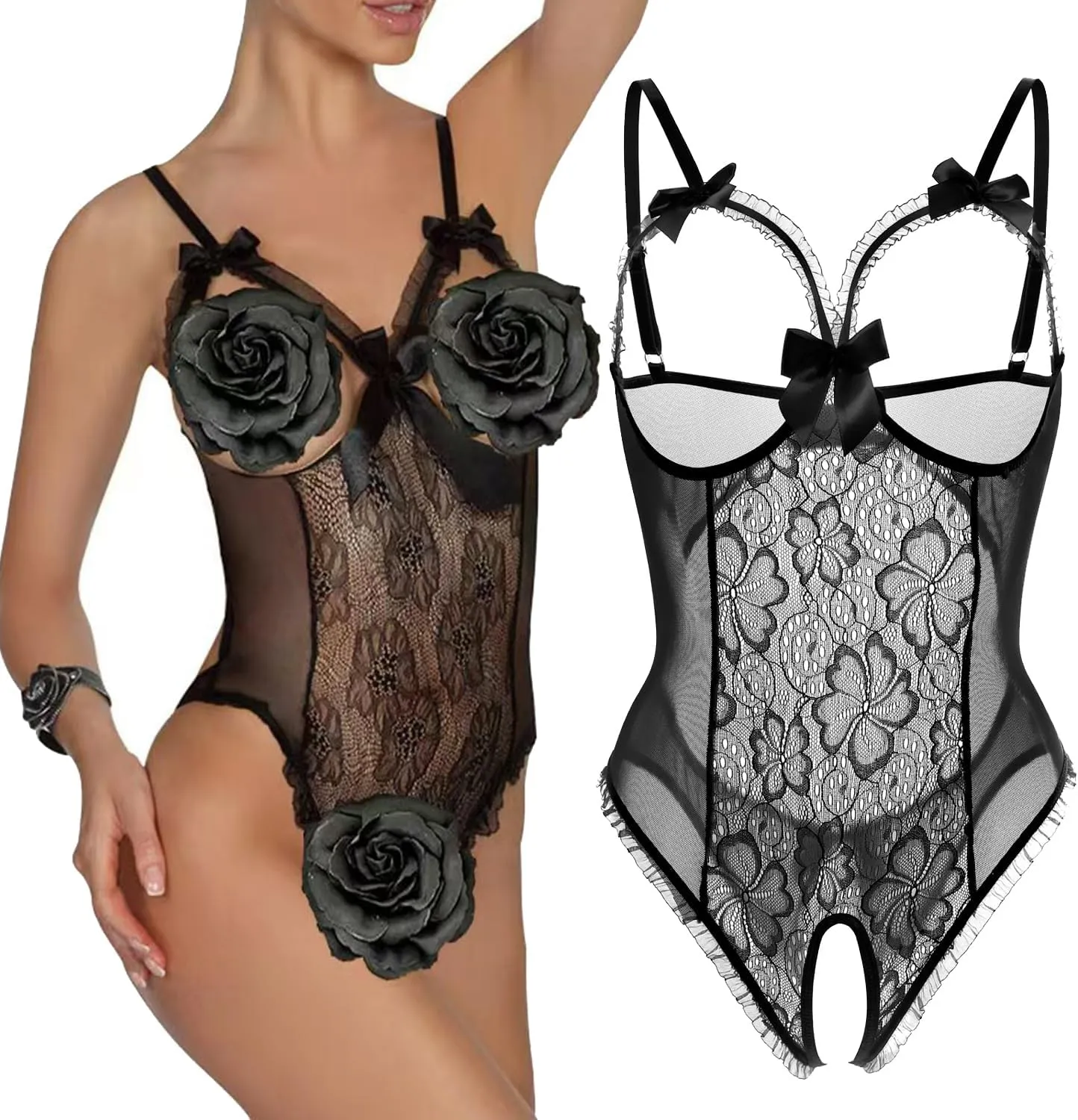 Lingerie for Women Sexy Teddy One-Piece Lace Babydoll Bodysuit Nightie Plus Size