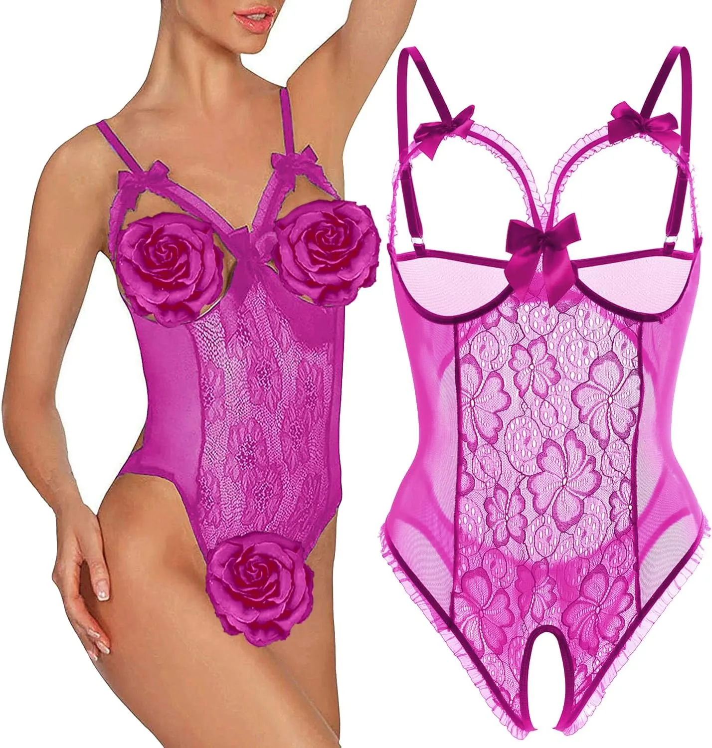 Lingerie for Women Sexy Teddy One-Piece Lace Babydoll Bodysuit Nightie Plus Size