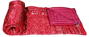 LushHavenDecor 240 TC Light Weight Single Bed Soft Jaipuri AC Quilt/Razai Dohar Over All Floral Print Design, Blankets for Home (Size 55X85 inch) - Red and Multicolor