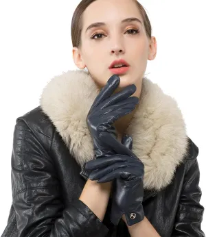 Nappaglo Women Italian Leather Gloves - Winter Driving Ladies Lambskin Warm Fleece Lining