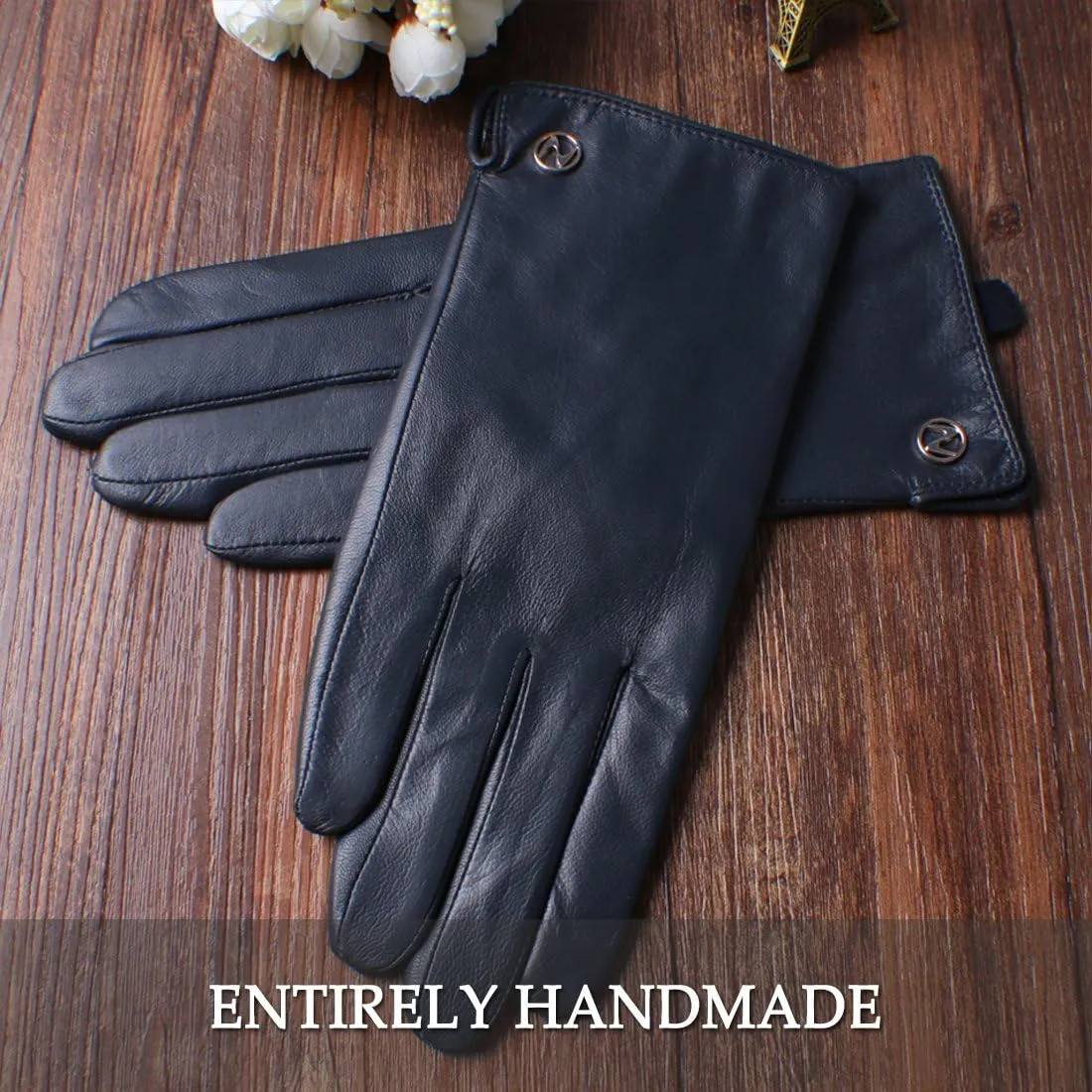 Nappaglo Women Italian Leather Gloves - Winter Driving Ladies Lambskin Warm Fleece Lining