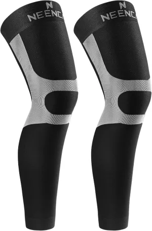 NEENCA Leg Sleeves for Men & Women, 20-30mmHg Full Length Long Leg Compression Sleeve for Circulation, Pain Relief, Muscle Recovery, Reduce Swelling & Inflammation (Black, Large)