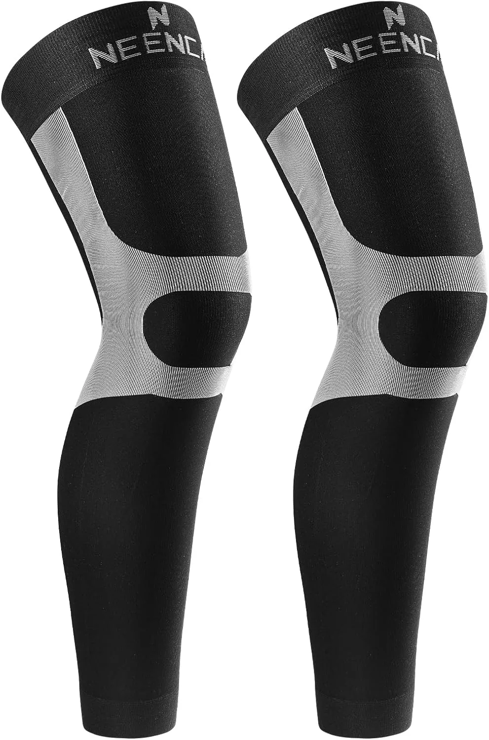 NEENCA Leg Sleeves for Men & Women, 20-30mmHg Full Length Long Leg Compression Sleeve for Circulation, Pain Relief, Muscle Recovery, Reduce Swelling & Inflammation (Black, Large)