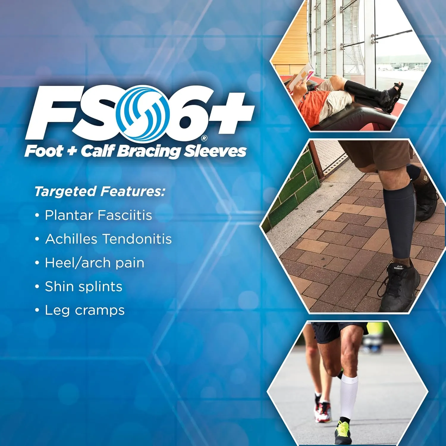 OrthoSleeve FS6  Compression Foot & Leg Sleeve (1 Pair) for Plantar Fasciitis, Heel Pain, Achilles Tendonitis, Shin Splints, Venous Insufficiency and Leg Cramps