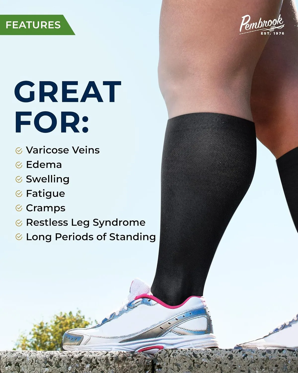 Pembrook 3 Pairs Plus Size Compression Socks Wide Calf - 15-20 mmHg Bamboo Viscose Compression Socks Men Wide Calf, Extra Wide Calf Socks for Women & Men, Knee High, Black