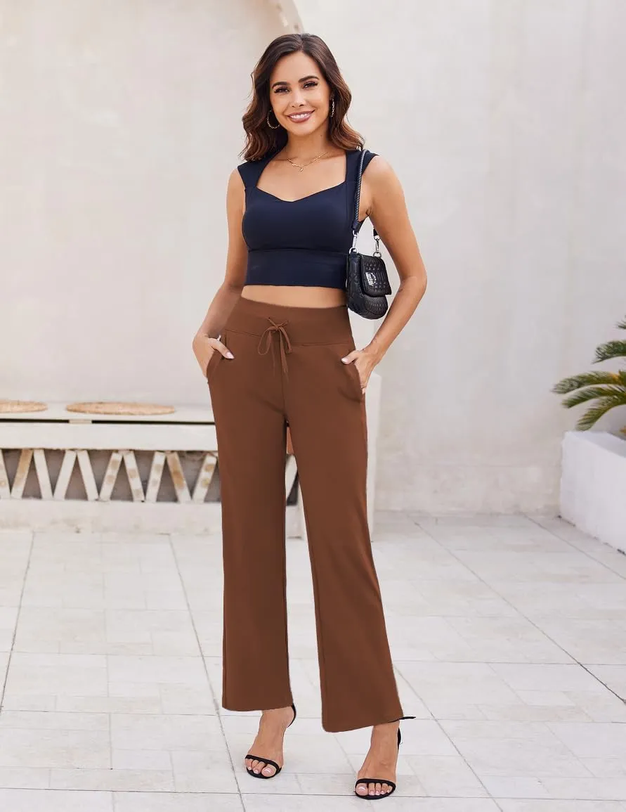 PINSPARK Wide Leg Yoga Pants Women High Waisted Workout Pants UPF 50  Drawstring Sweatpants with 4 Pockets