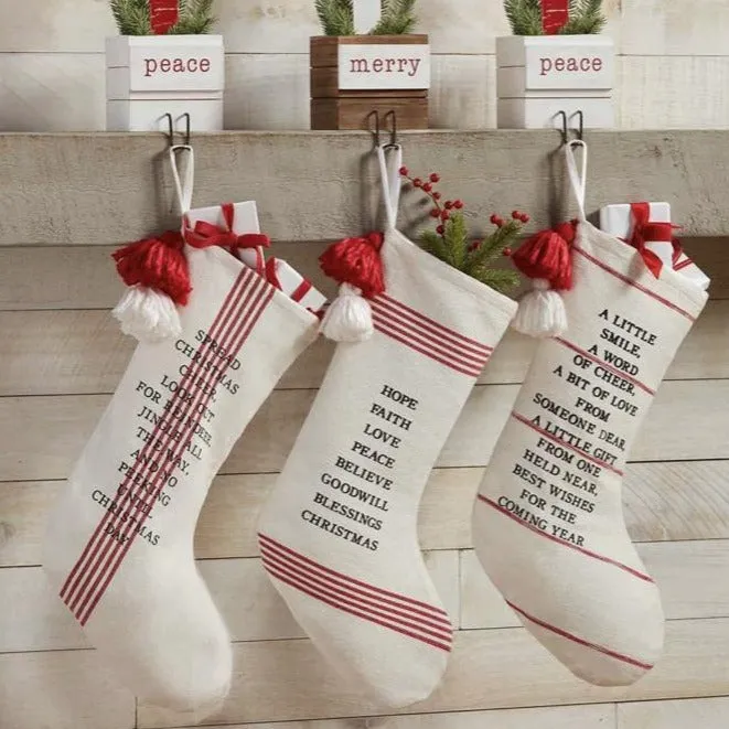 "A Little Smile" Red and White Cotton Christmas Stocking