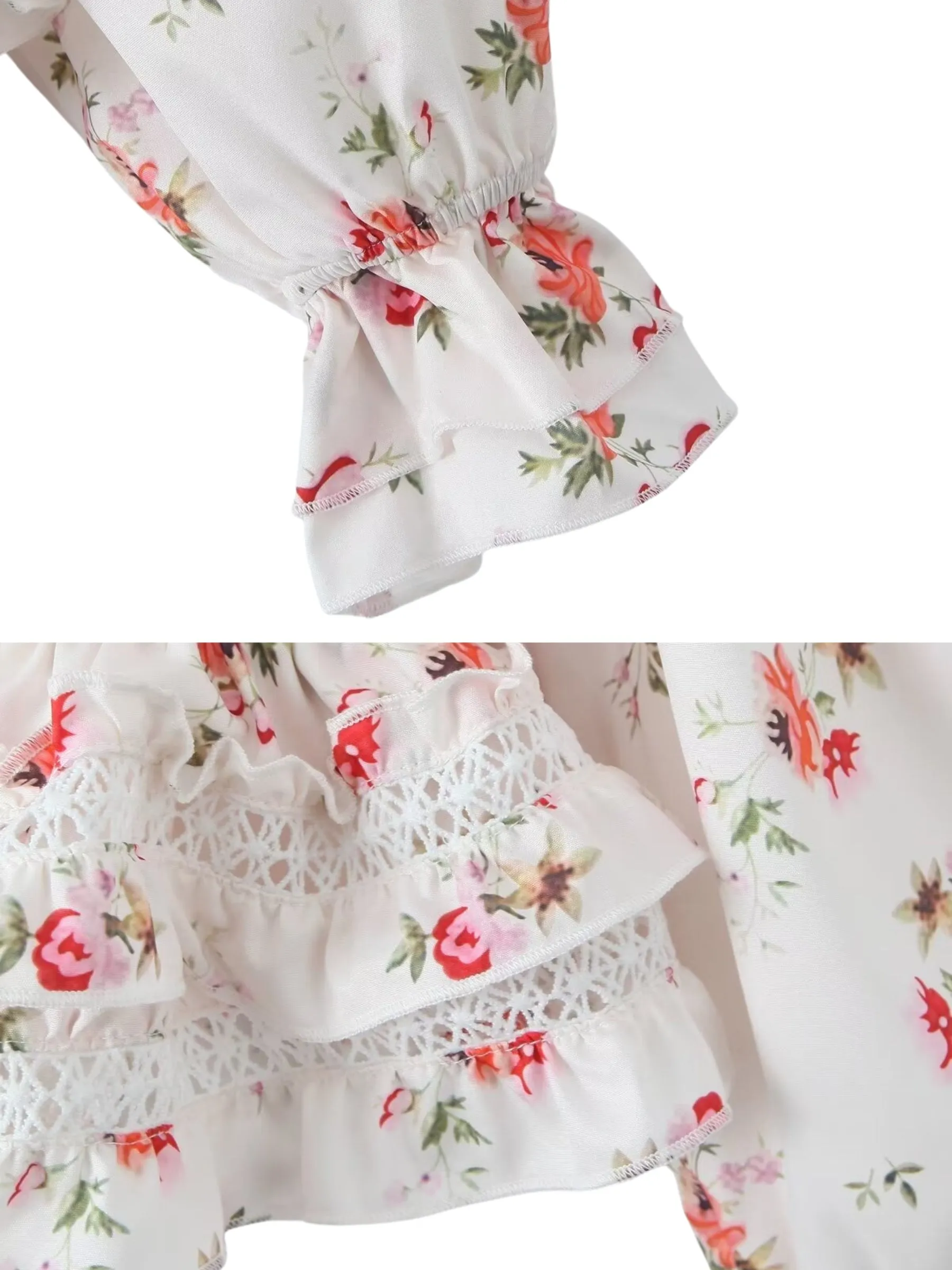 Selin Lace Trim Floral Top