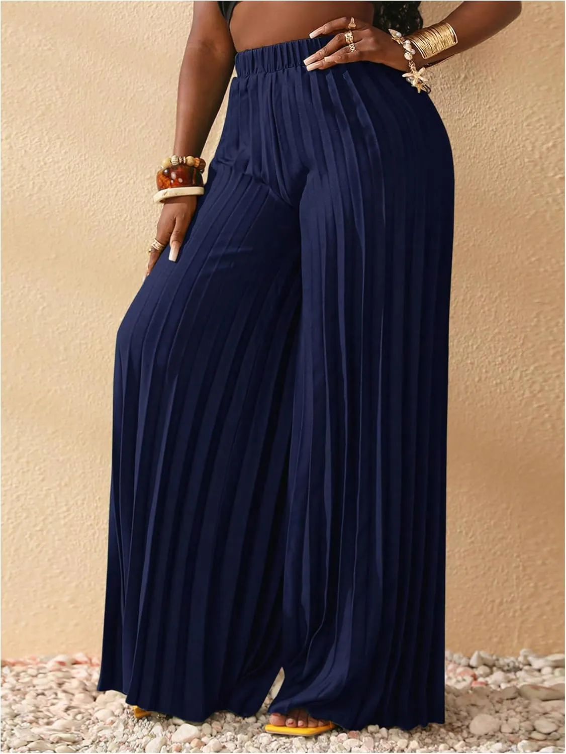 SOLY HUX Women's Wide Leg Palazzo Pleated Pants High Waisted Flowy Loose Dressy Casual Long Trousers