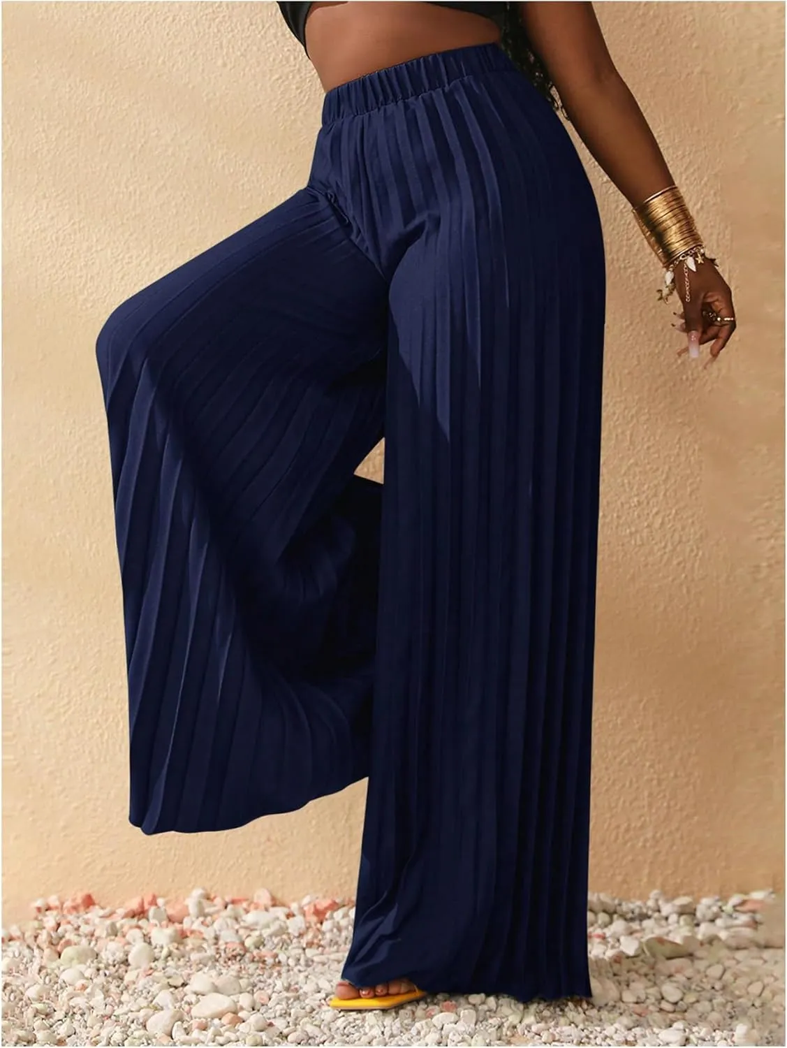 SOLY HUX Women's Wide Leg Palazzo Pleated Pants High Waisted Flowy Loose Dressy Casual Long Trousers