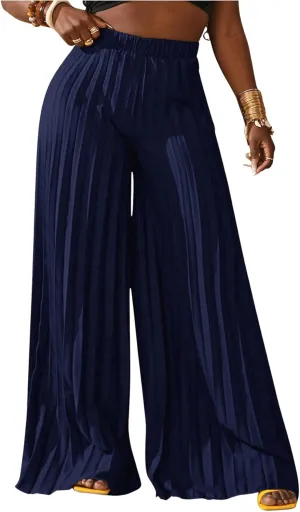 SOLY HUX Women's Wide Leg Palazzo Pleated Pants High Waisted Flowy Loose Dressy Casual Long Trousers
