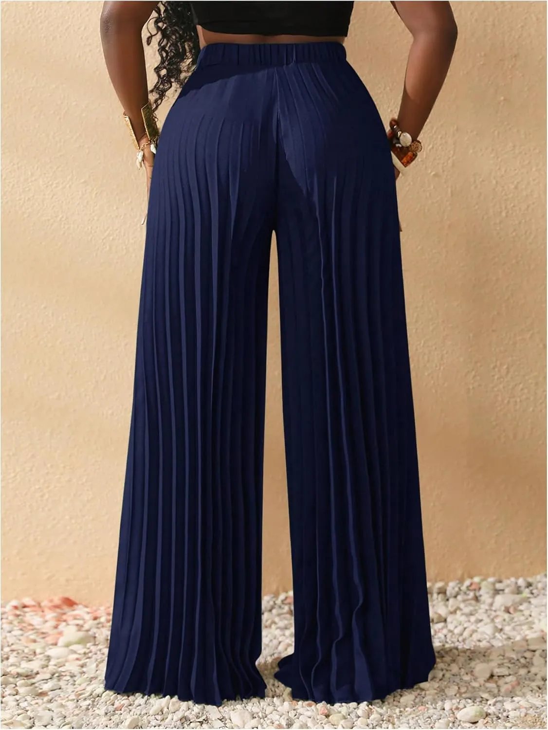SOLY HUX Women's Wide Leg Palazzo Pleated Pants High Waisted Flowy Loose Dressy Casual Long Trousers