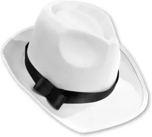 Squirrel Products White Fedora Hat Short Brim - Unisex Gangster White Felt Fedora One Size with Premium Fit Elastic Band