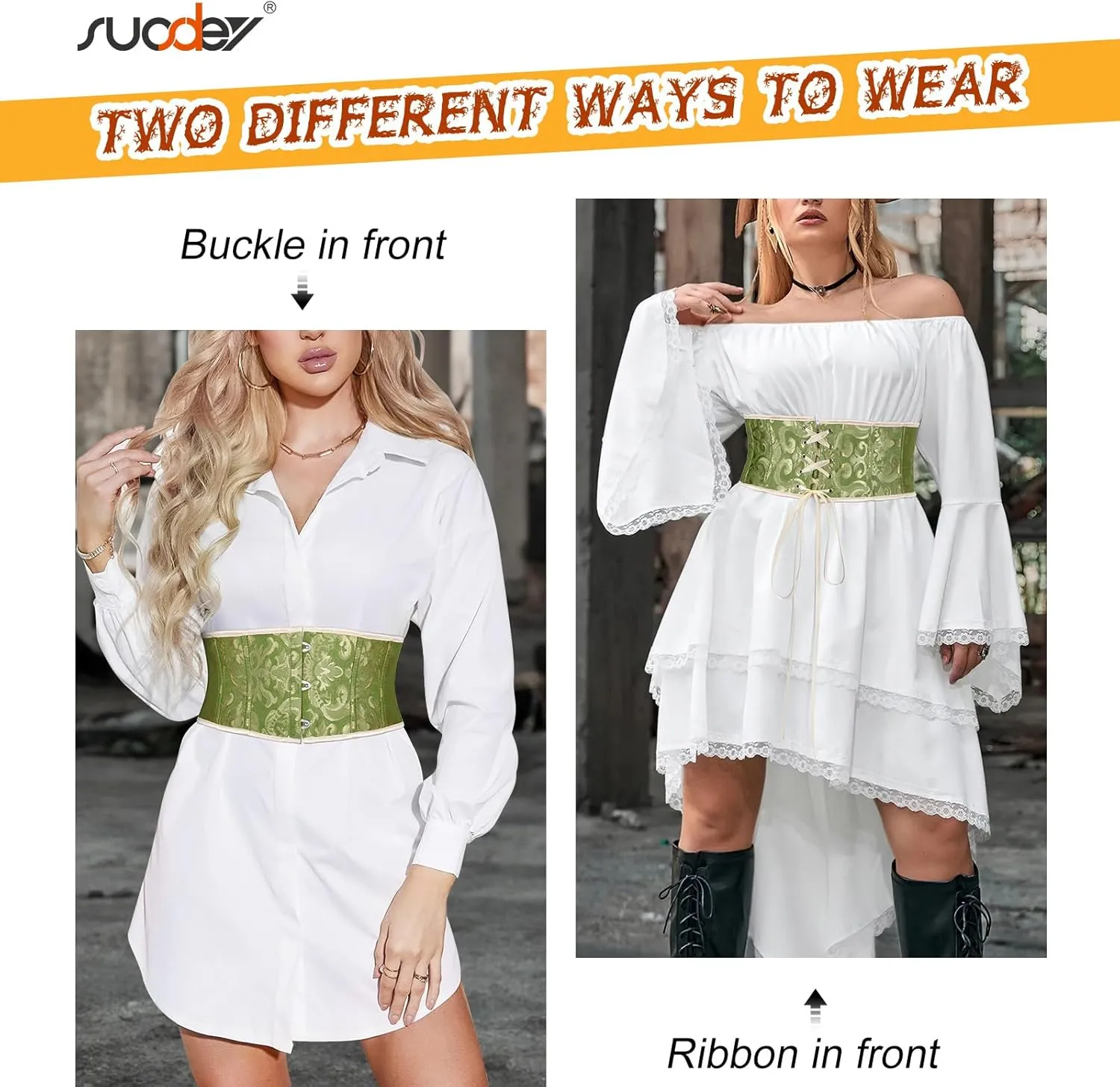 SUOSDEY Jacquard Corset Belt for Women Underbust Boned Lace Up Bustier Waspie Belt Renaissance Steampunk Pirate Corset