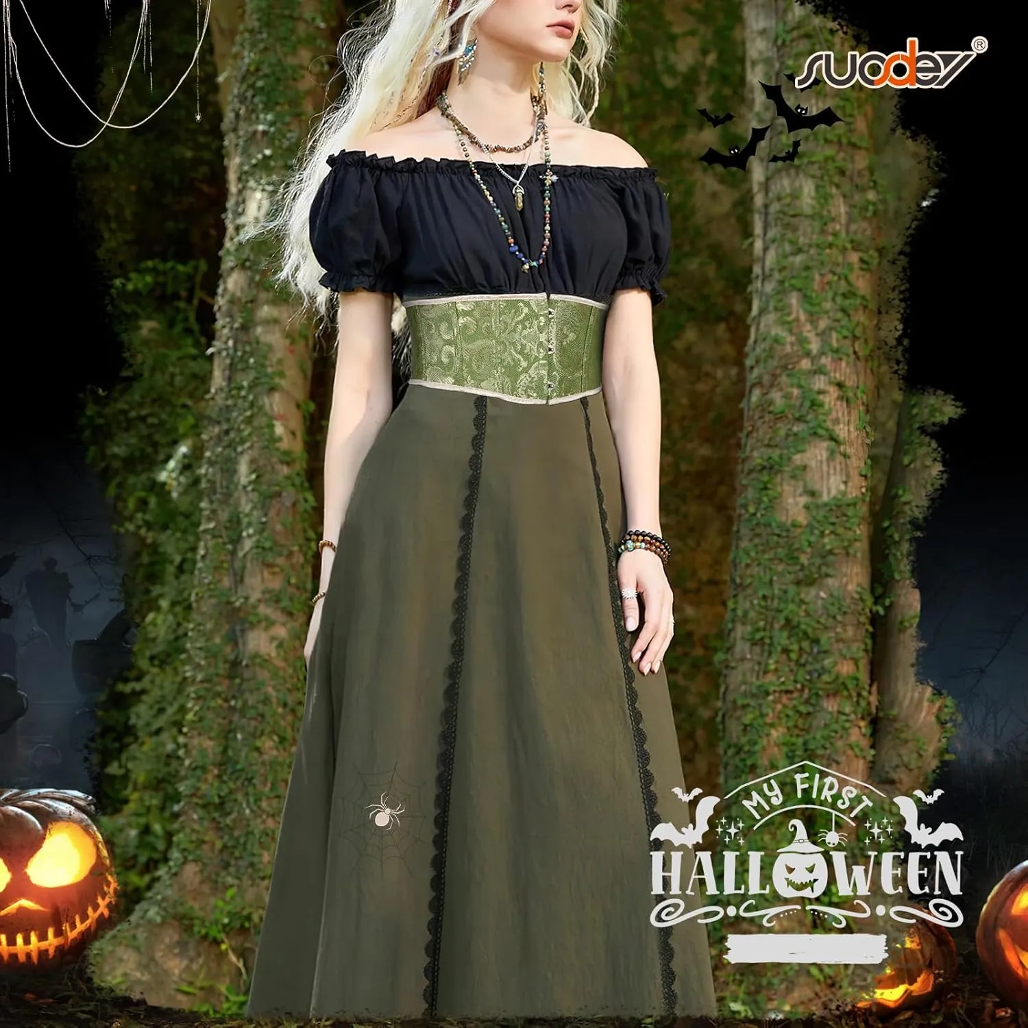 SUOSDEY Jacquard Corset Belt for Women Underbust Boned Lace Up Bustier Waspie Belt Renaissance Steampunk Pirate Corset