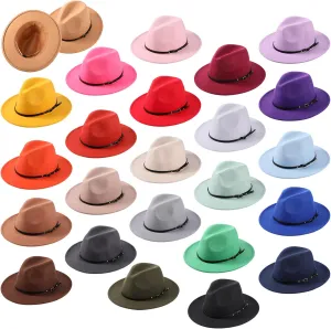 Sureio 24 Pcs Felt Hats for Women Wide Brim Panama Hats Bulk with Belt Buckle for Men Ladies Cowboy Vintage Vacation