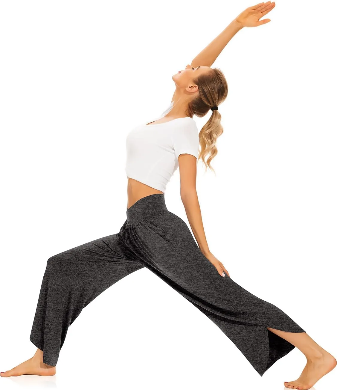 TARSE Wide Leg Pants for Women Cross High Waisted Yoga Pants Casual Lounge Joggers Loose fit Pajama Bottoms with Pockets