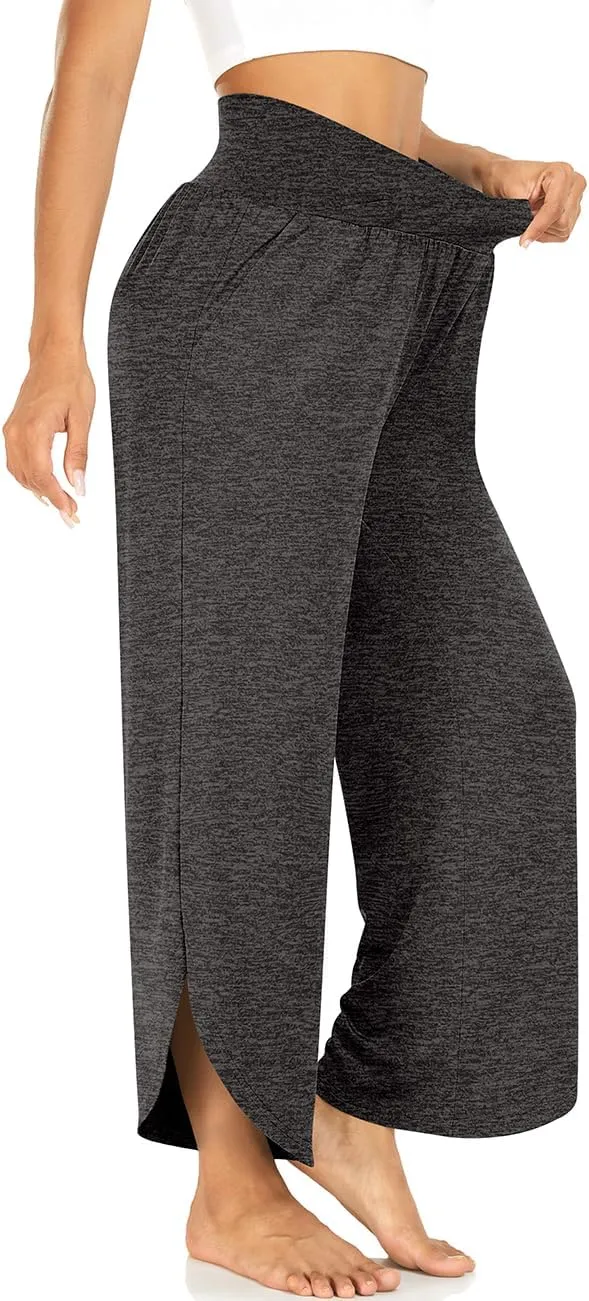 TARSE Wide Leg Pants for Women Cross High Waisted Yoga Pants Casual Lounge Joggers Loose fit Pajama Bottoms with Pockets